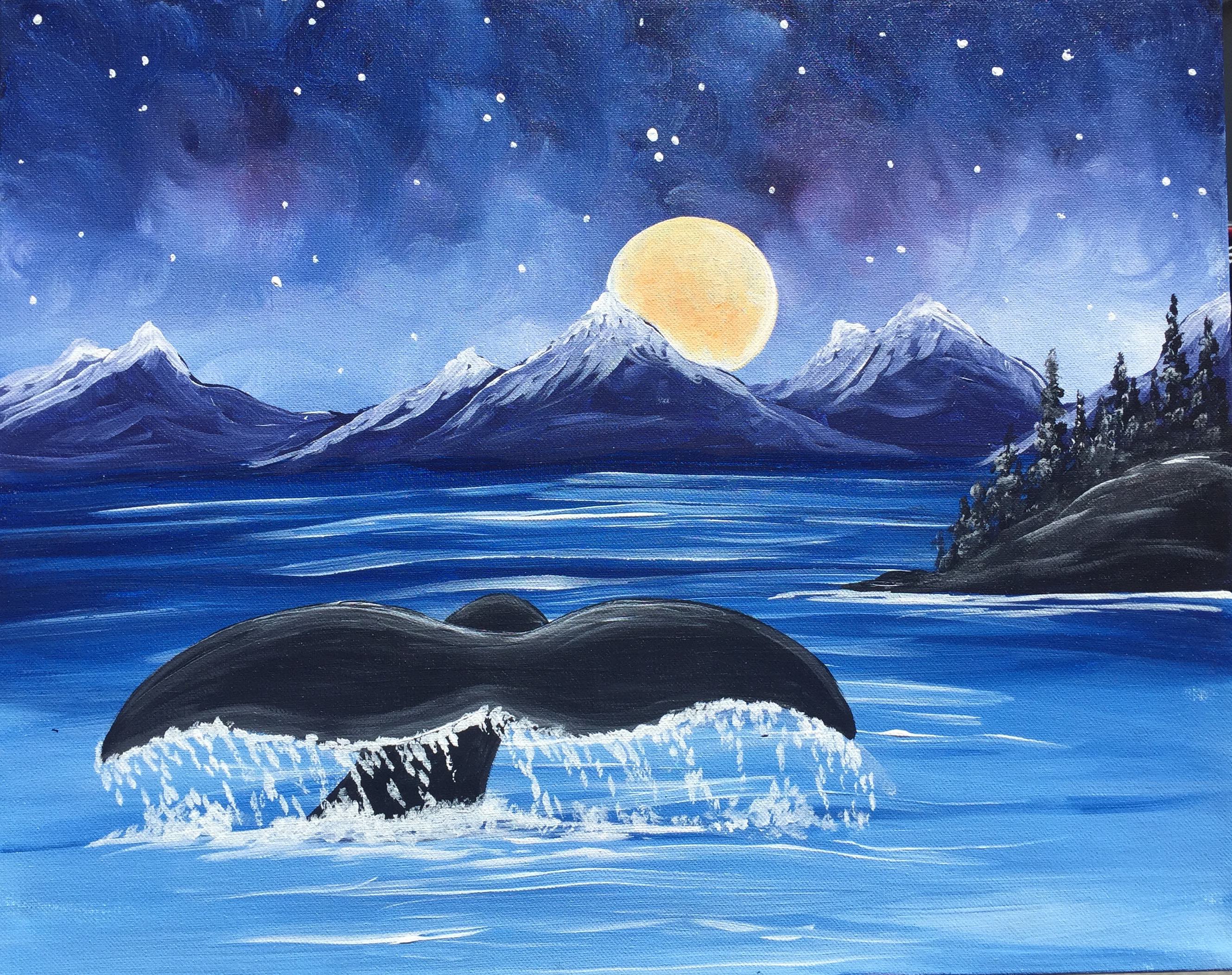 Рисуем кита гуашью в море