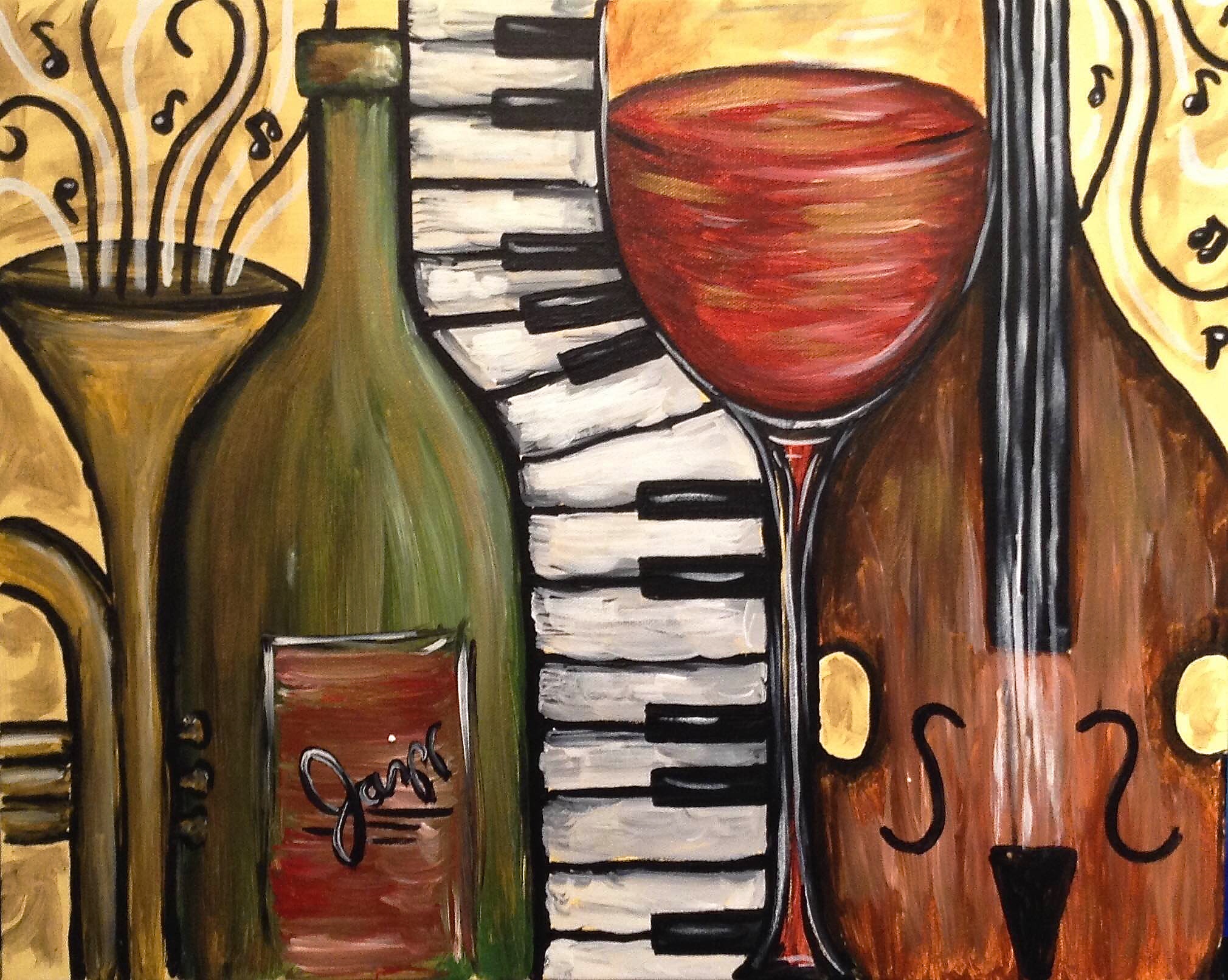 Wine and Jazz - Pinot's Palette Painting